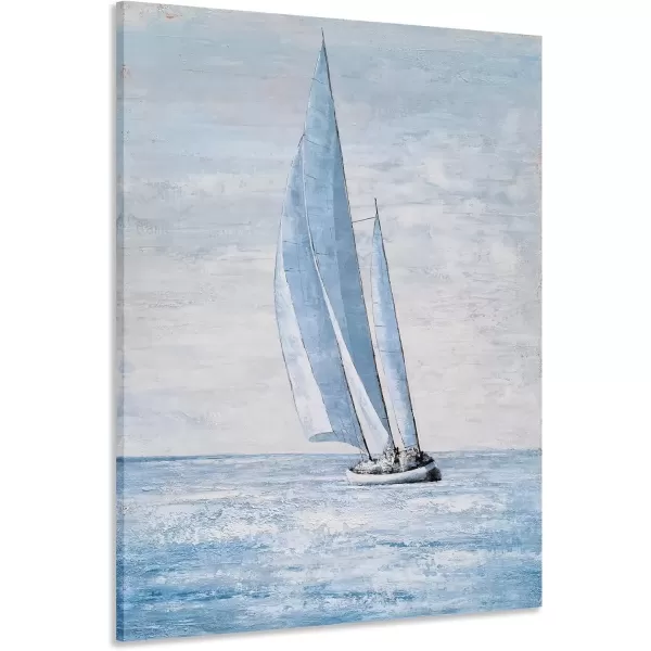 imageYihui Arts Coastal Sailing Boat Canvas Wall Art  Blue and White Nautical Picture for Living Room Bedroom or Bathroom Decor with Vertical Seaside ArtworkSailing Boat