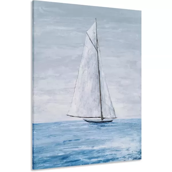 imageYihui Arts Coastal Sailing Boat Canvas Wall Art  Blue and White Nautical Picture for Living Room Bedroom or Bathroom Decor with Vertical Seaside ArtworkBoat