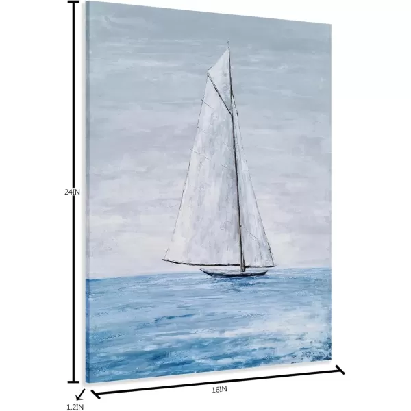 imageYihui Arts Coastal Sailing Boat Canvas Wall Art  Blue and White Nautical Picture for Living Room Bedroom or Bathroom Decor with Vertical Seaside ArtworkBoat
