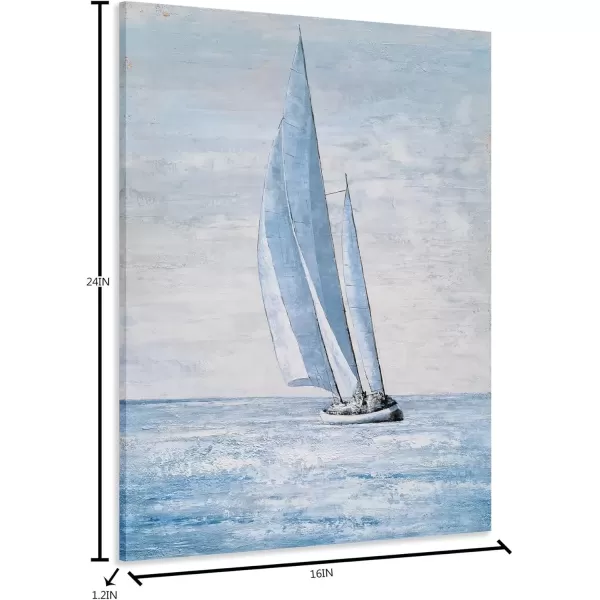 imageYihui Arts Coastal Sailing Boat Canvas Wall Art  Blue and White Nautical Picture for Living Room Bedroom or Bathroom Decor with Vertical Seaside ArtworkSailing Boat