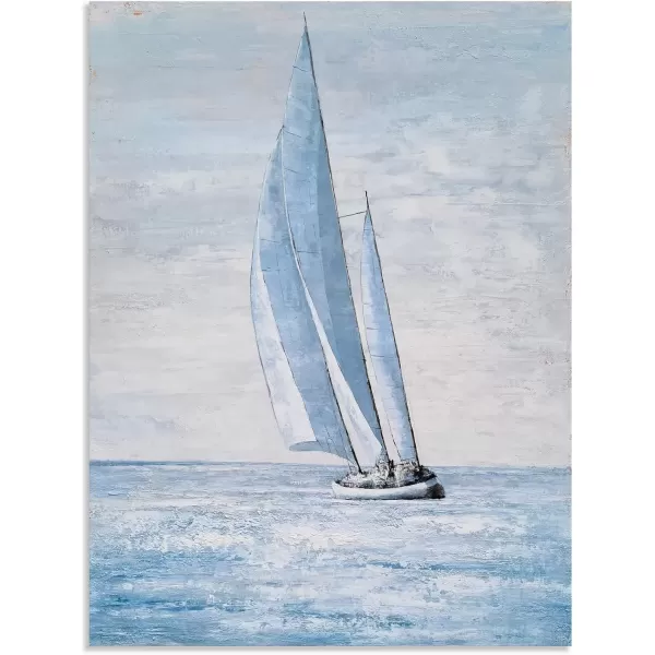 imageYihui Arts Coastal Sailing Boat Canvas Wall Art  Blue and White Nautical Picture for Living Room Bedroom or Bathroom Decor with Vertical Seaside ArtworkSailing Boat