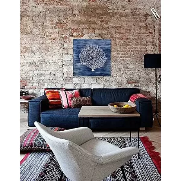 imageYihui Arts Coral Canvas Wall Art Hand Painted Navy Blue and White Paintings Modern Abstract Tree Pictures Contemporary Coastal Artwork for Living Room Bedroom Bathroom DecorationCoral