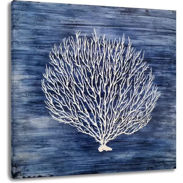 imageYihui Arts Coral Canvas Wall Art Hand Painted Navy Blue and White Paintings Modern Abstract Tree Pictures Contemporary Coastal Artwork for Living Room Bedroom Bathroom DecorationCoral