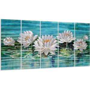 imageYihui Arts Peacock Metal Wall Art Teal and Silver Aluminum Artwork Modern Sculpture for Living Room Bedroom Bathroom DecorLotus