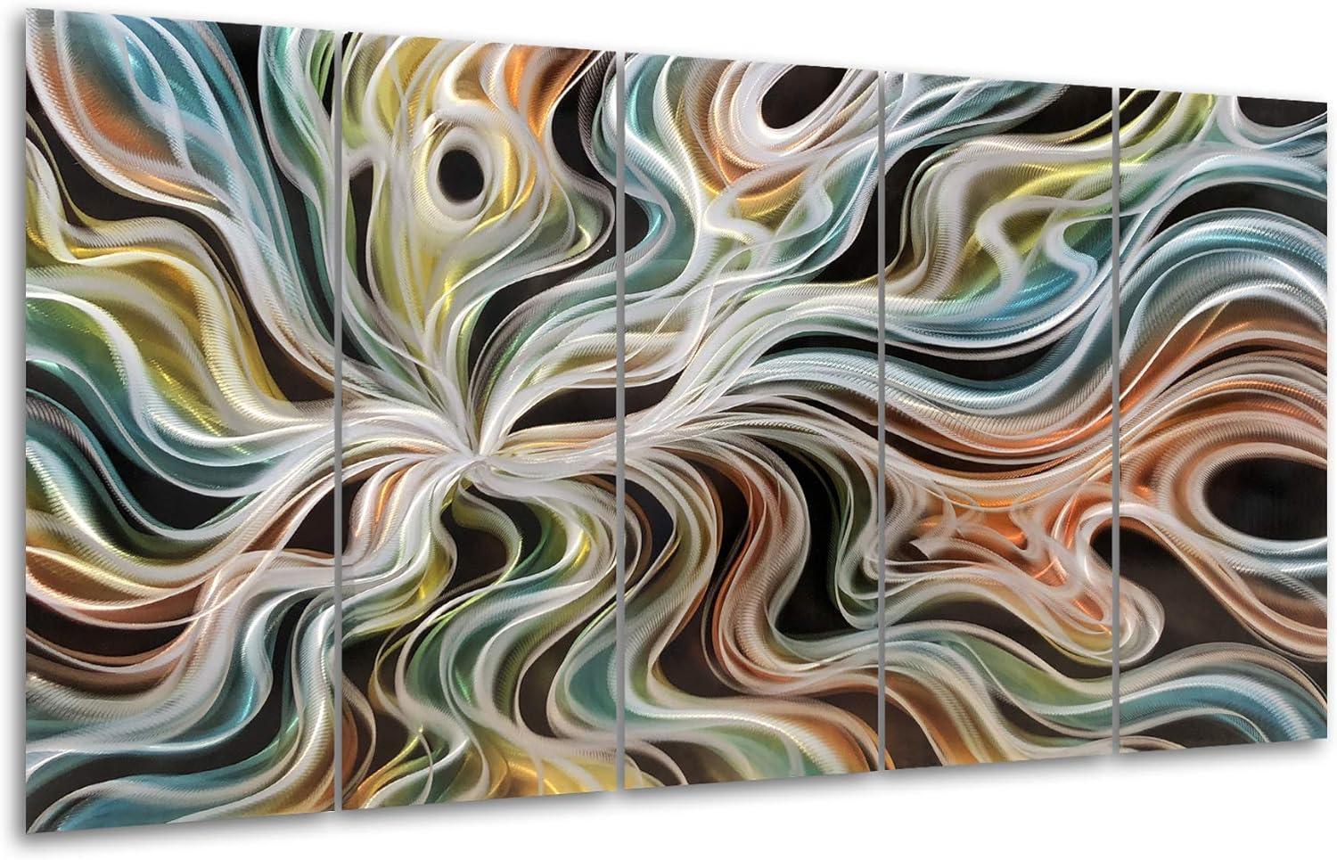 imageYihui Arts Abstract Metal Wall Arts Hand Crafted Aluminum Artwork Large Modern Wall Accent for Living Room Bedroom Kitchen DecorColorful Abstract