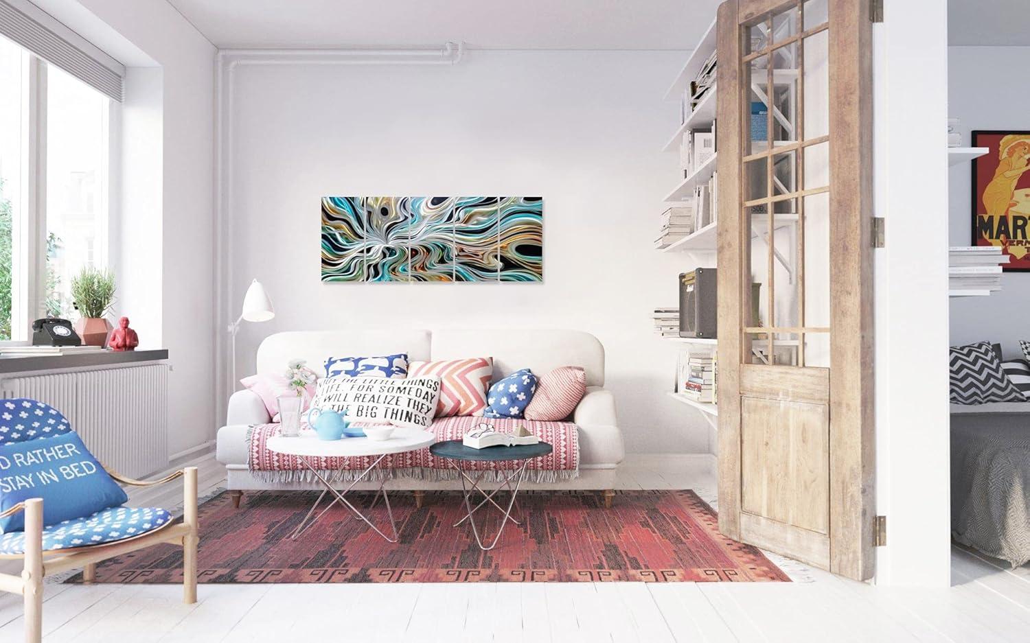 imageYihui Arts Abstract Metal Wall Arts Hand Crafted Aluminum Artwork Large Modern Wall Accent for Living Room Bedroom Kitchen DecorColorful Abstract