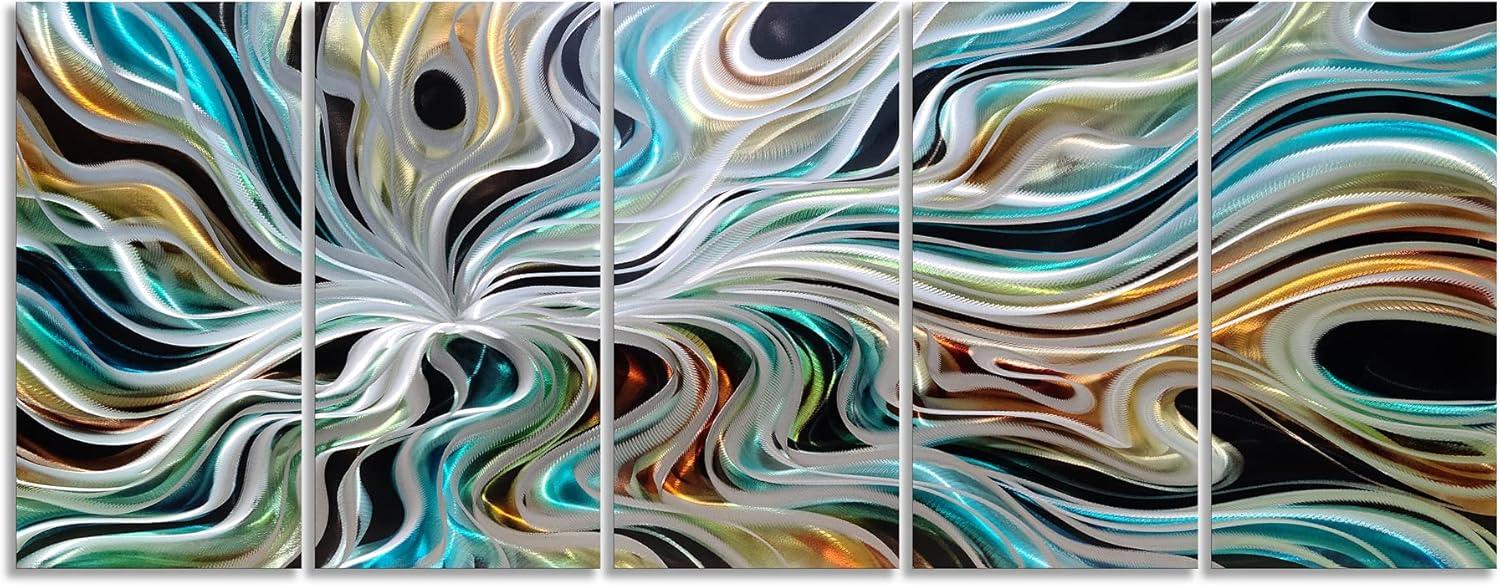 imageYihui Arts Abstract Metal Wall Arts Hand Crafted Aluminum Artwork Large Modern Wall Accent for Living Room Bedroom Kitchen DecorColorful Abstract