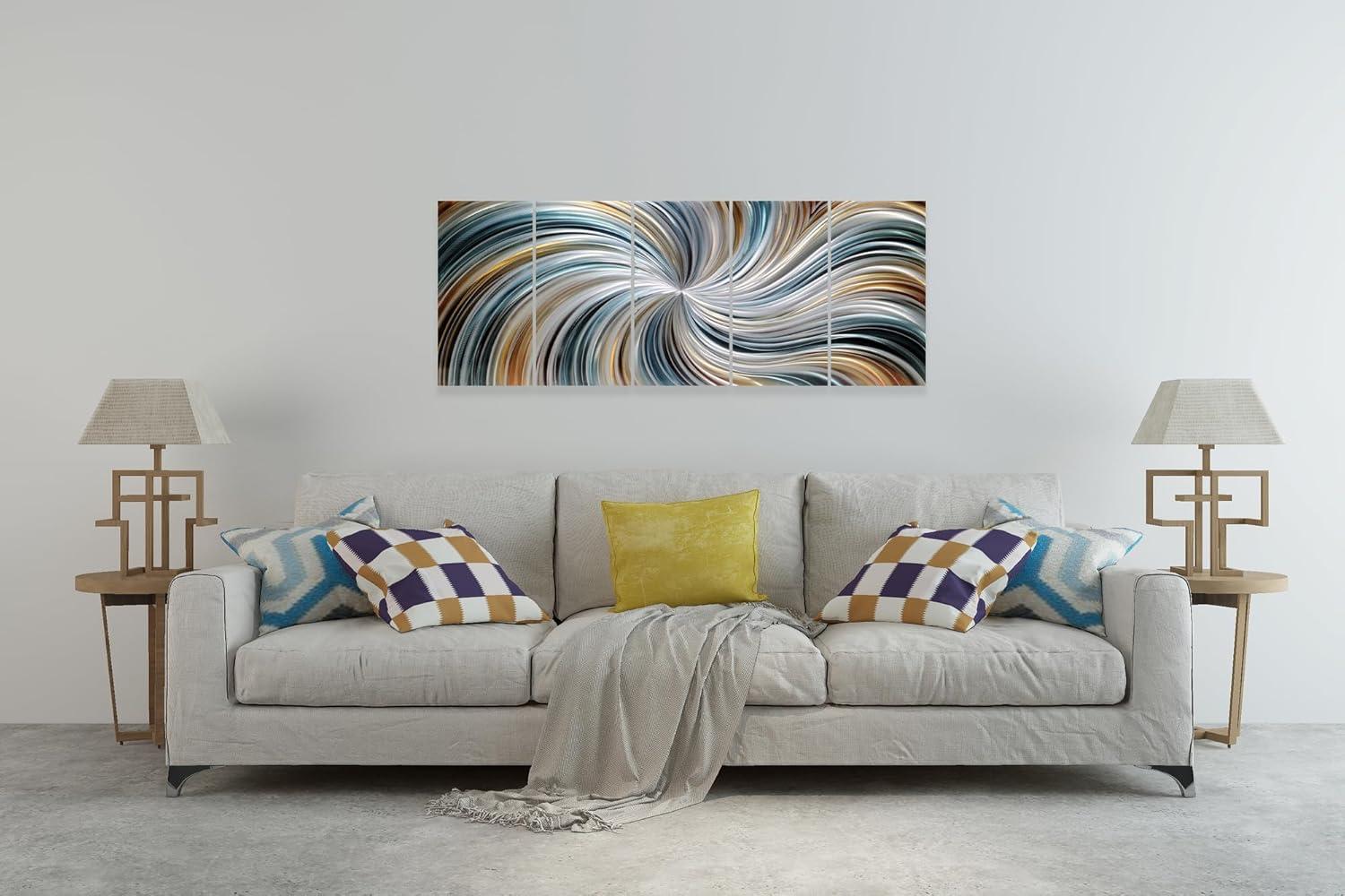 imageYihui Arts Large HandCrafted 3D Aluminum Metal Wall Art  Abstract Sun Artwork with Soft Color for Living Room Bedroom Over Bed DecorYMX496