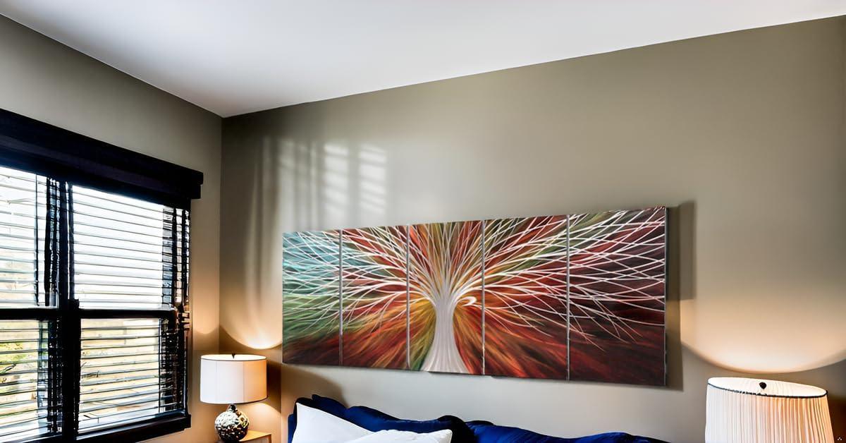 imageYihui Arts Tree Metal Wall Art For Living Room Black Grey Silver Color Pictuers For DecorA Red
