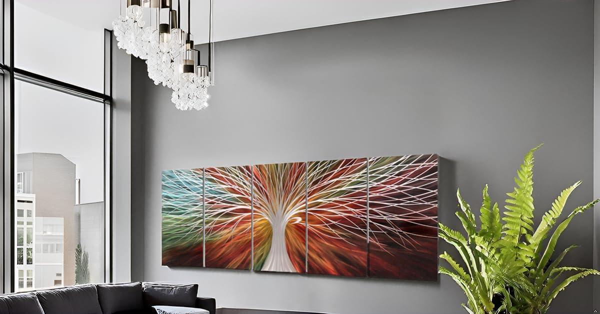 imageYihui Arts Tree Metal Wall Art For Living Room Black Grey Silver Color Pictuers For DecorA Red