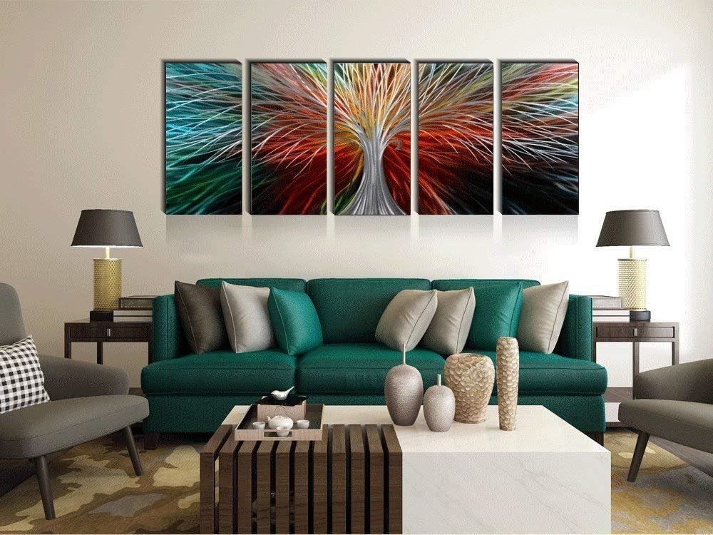 imageYihui Arts Tree Metal Wall Art For Living Room Black Grey Silver Color Pictuers For DecorA Red