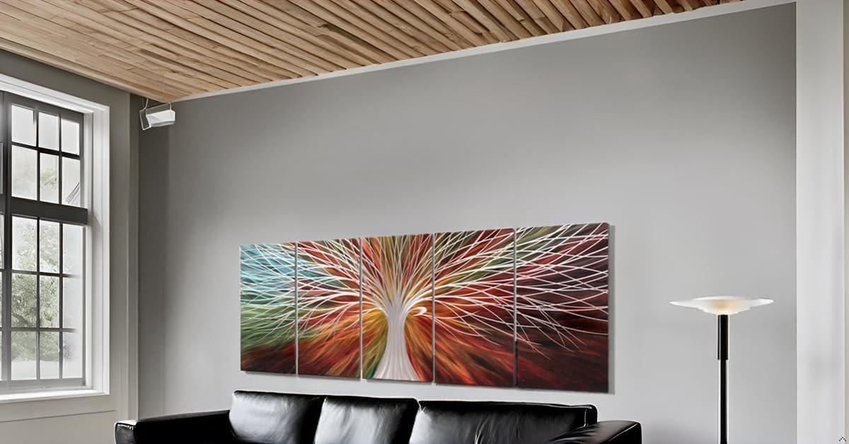 imageYihui Arts Tree Metal Wall Art For Living Room Black Grey Silver Color Pictuers For DecorA Red
