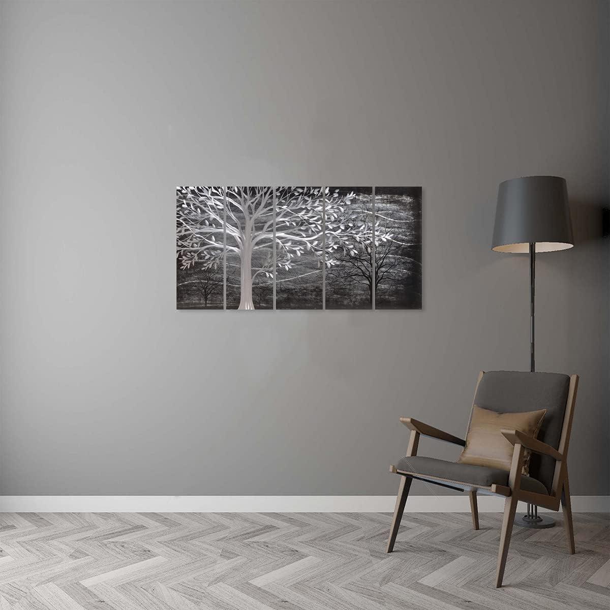 imageYihui Arts Tree Metal Wall Art For Living Room Black Grey Silver Color Pictuers For DecorBlack Tree