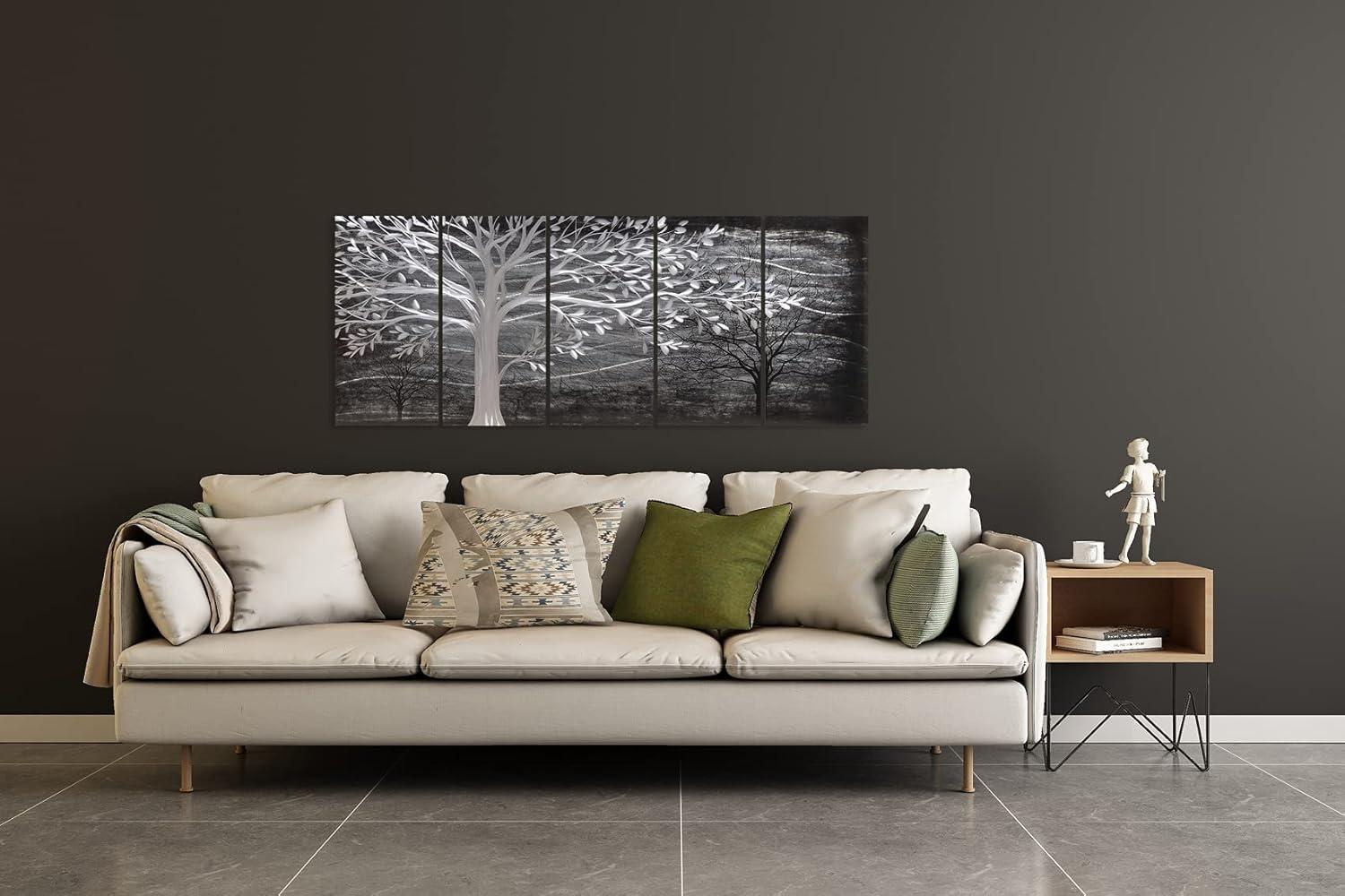 imageYihui Arts Tree Metal Wall Art For Living Room Black Grey Silver Color Pictuers For DecorBlack Tree