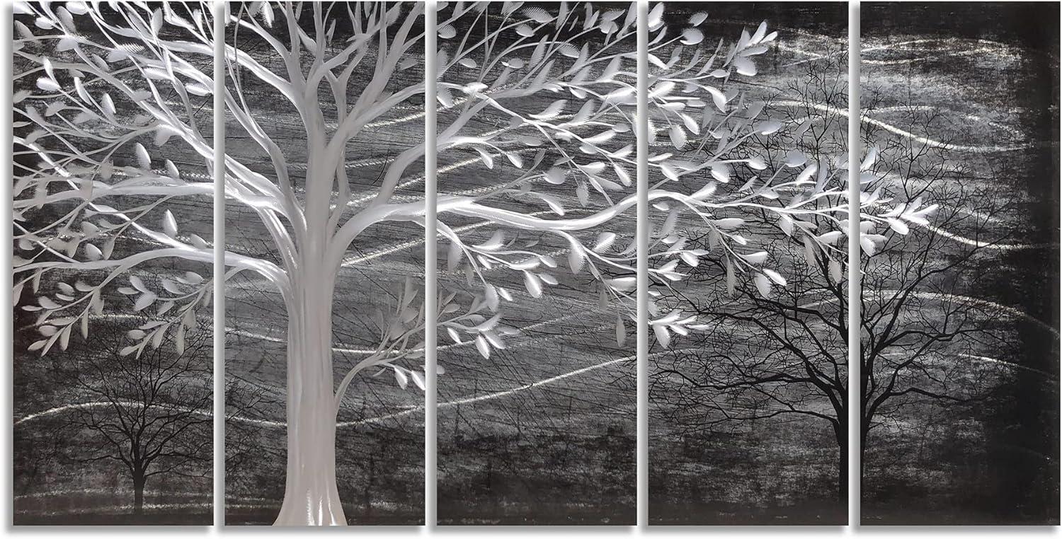 imageYihui Arts Tree Metal Wall Art For Living Room Black Grey Silver Color Pictuers For DecorBlack Tree