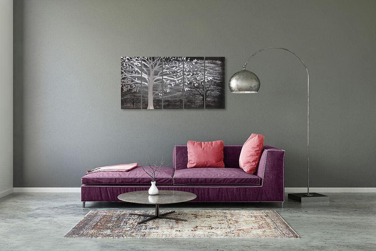 imageYihui Arts Tree Metal Wall Art For Living Room Black Grey Silver Color Pictuers For DecorBlack Tree