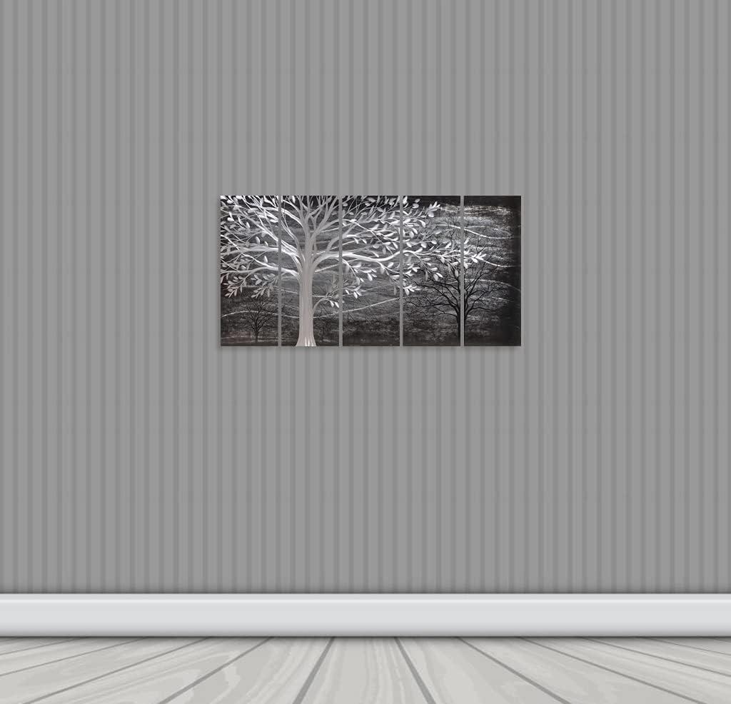 imageYihui Arts Tree Metal Wall Art For Living Room Black Grey Silver Color Pictuers For DecorBlack Tree