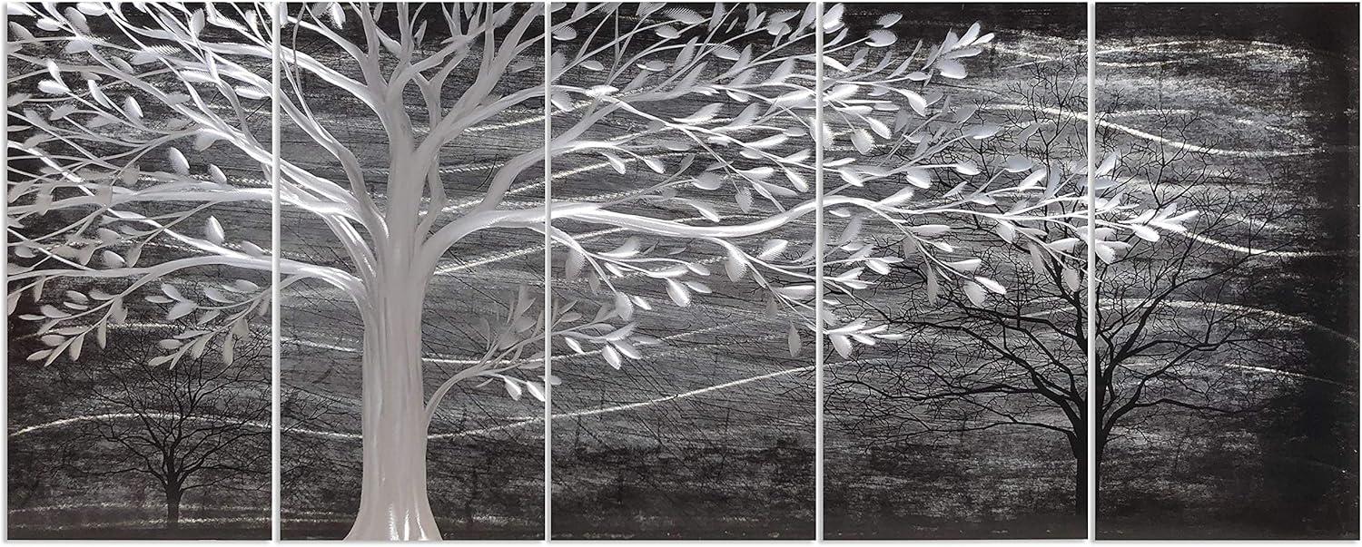 imageYihui Arts Tree Metal Wall Art For Living Room Black Grey Silver Color Pictuers For DecorBlack Tree