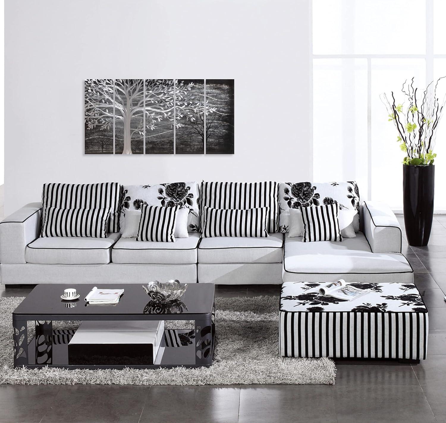 imageYihui Arts Tree Metal Wall Art For Living Room Black Grey Silver Color Pictuers For DecorBlack Tree