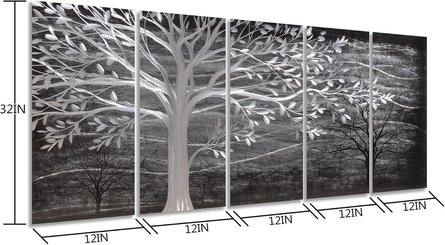 imageYihui Arts Tree Metal Wall Art For Living Room Black Grey Silver Color Pictuers For DecorBlack Tree