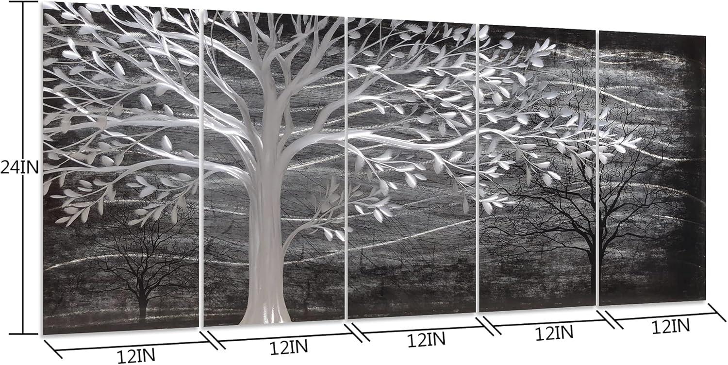 imageYihui Arts Tree Metal Wall Art For Living Room Black Grey Silver Color Pictuers For DecorBlack Tree