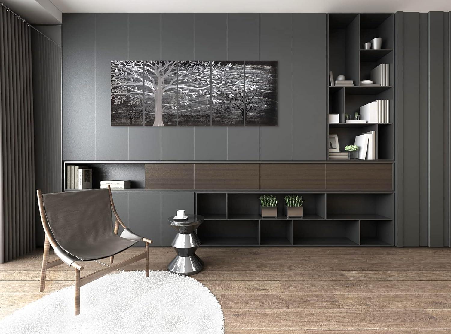 imageYihui Arts Tree Metal Wall Art For Living Room Black Grey Silver Color Pictuers For DecorBlack Tree