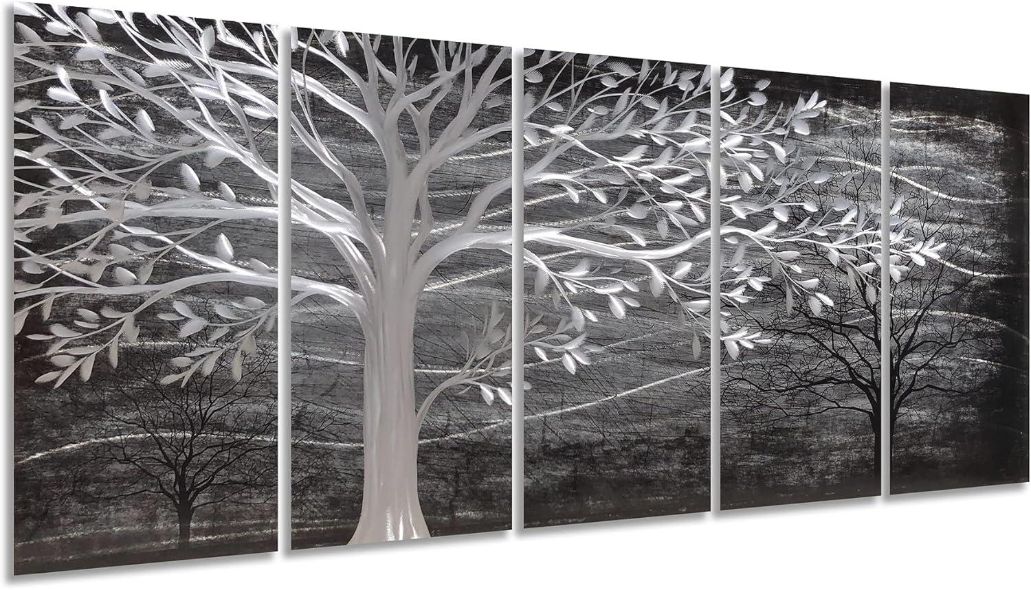 imageYihui Arts Tree Metal Wall Art For Living Room Black Grey Silver Color Pictuers For DecorBlack Tree