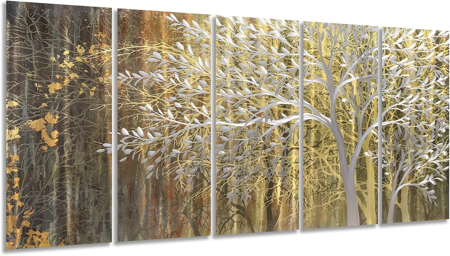 imageYihui Arts Tree Metal Wall Art For Living Room Black Grey Silver Color Pictuers For DecorGold Tree