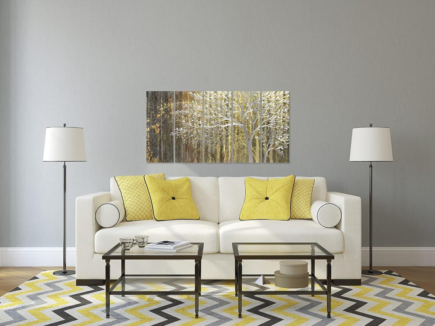 imageYihui Arts Tree Metal Wall Art For Living Room Black Grey Silver Color Pictuers For DecorGold Tree