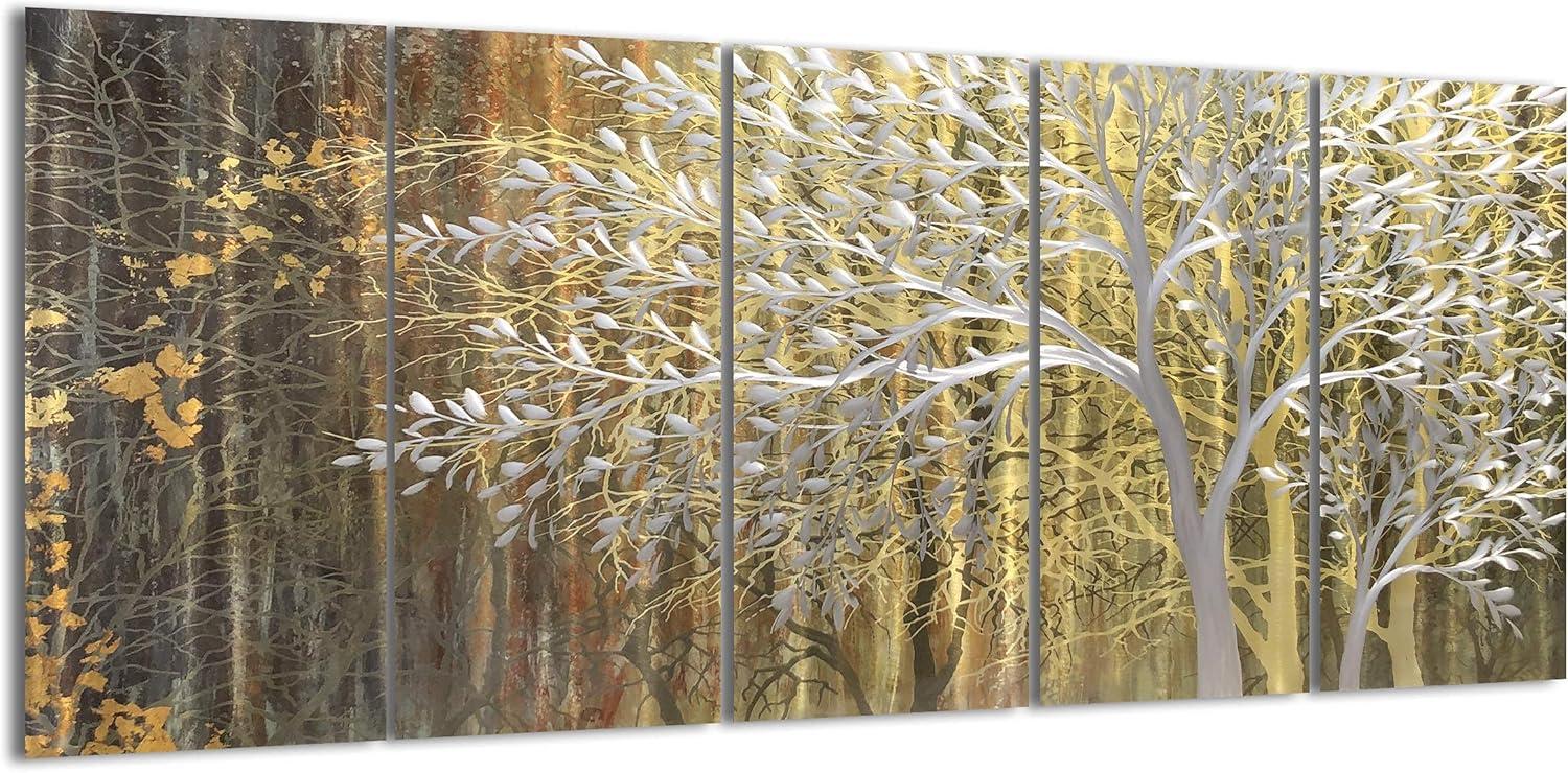 imageYihui Arts Tree Metal Wall Art For Living Room Black Grey Silver Color Pictuers For DecorGold Tree