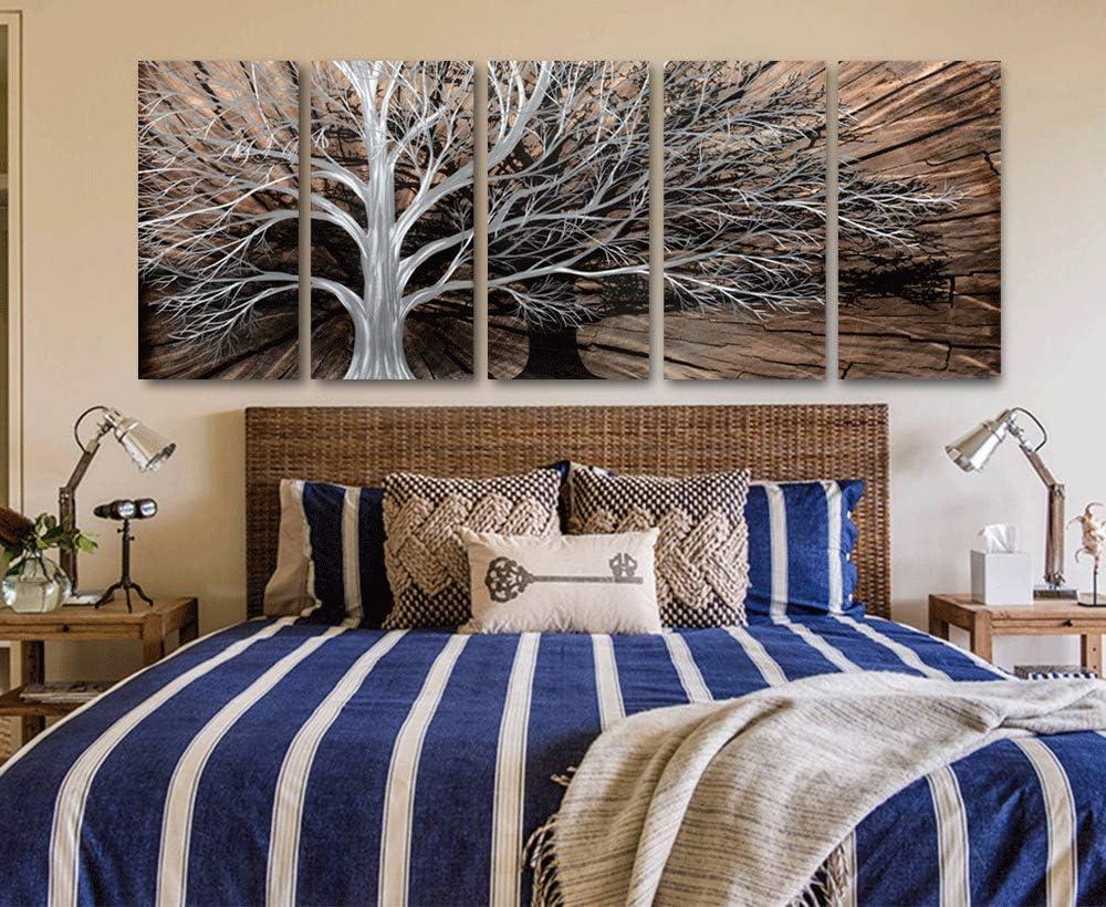 imageYihui Arts Tree Metal Wall Art For Living Room Black Grey Silver Color Pictuers For DecorSilver