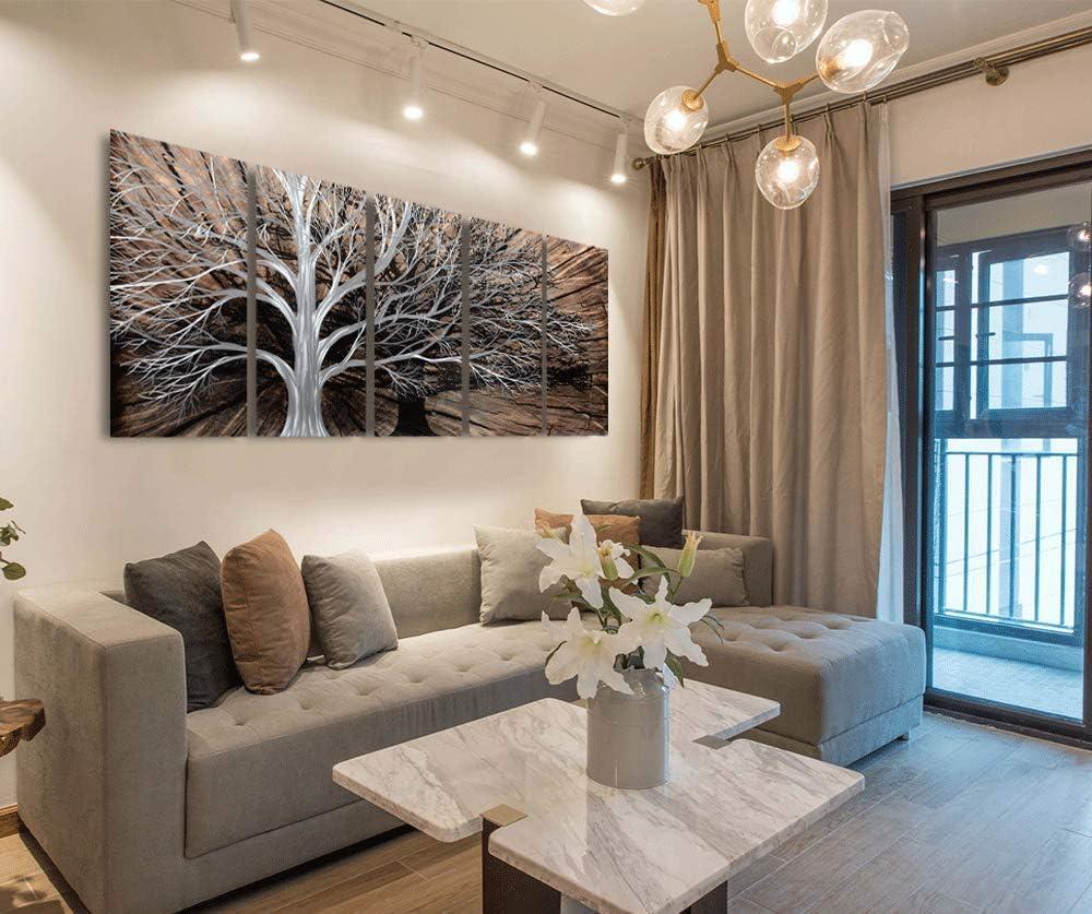 imageYihui Arts Tree Metal Wall Art For Living Room Black Grey Silver Color Pictuers For DecorSilver