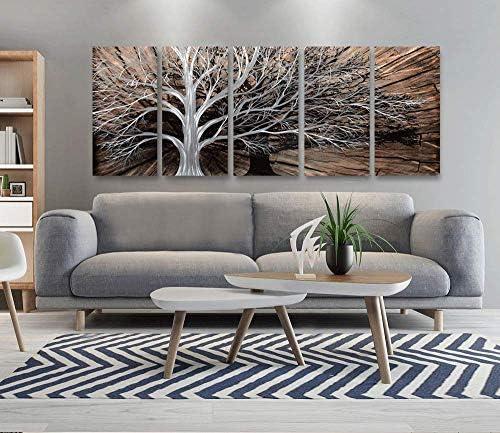 imageYihui Arts Tree Metal Wall Art For Living Room Black Grey Silver Color Pictuers For DecorSilver