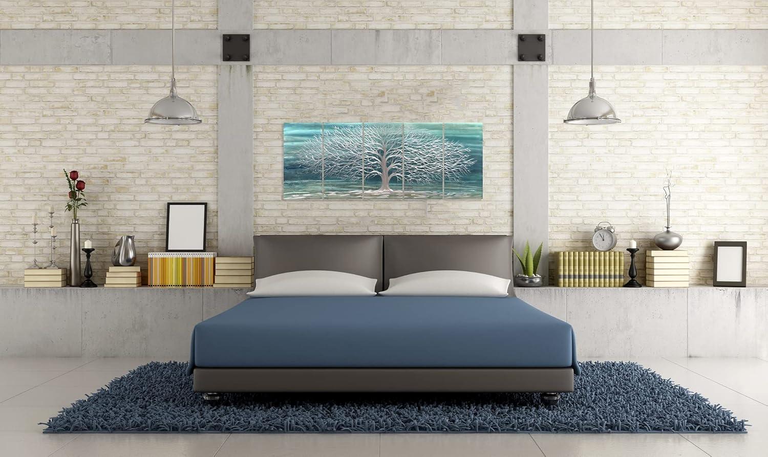 imageYihui Arts Tree Metal Wall Art For Living Room Black Grey Silver Color Pictuers For DecorTeal Tree