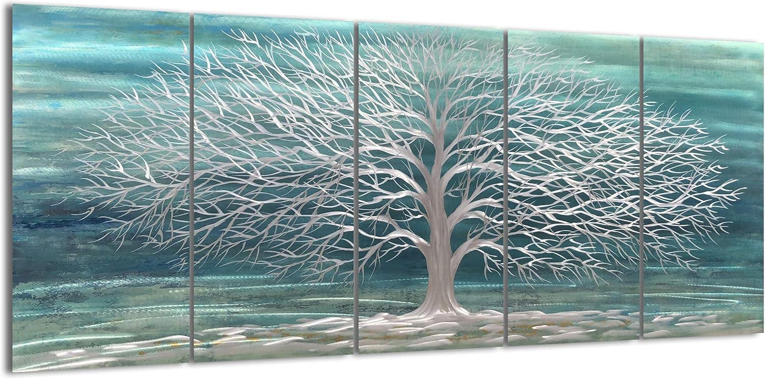 imageYihui Arts Tree Metal Wall Art For Living Room Black Grey Silver Color Pictuers For DecorTeal Tree