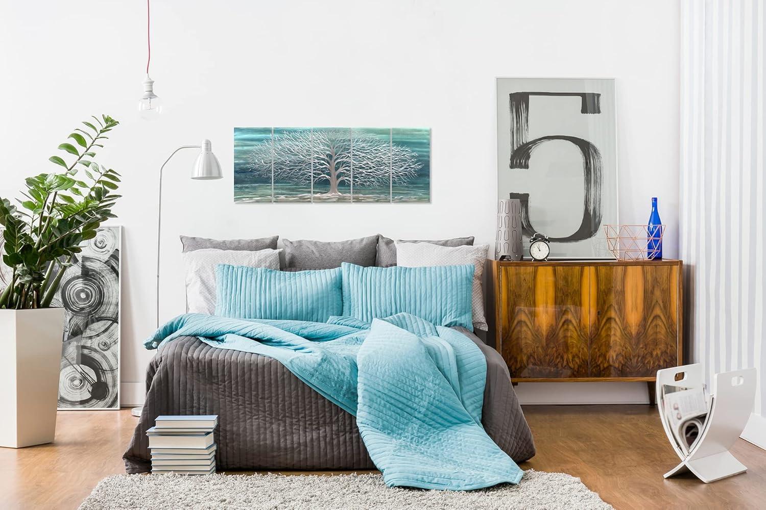 imageYihui Arts Tree Metal Wall Art For Living Room Black Grey Silver Color Pictuers For DecorTeal Tree