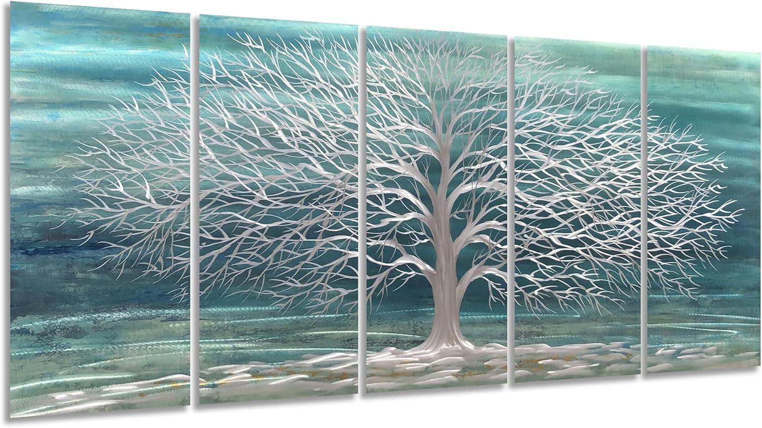 imageYihui Arts Tree Metal Wall Art For Living Room Black Grey Silver Color Pictuers For DecorTeal Tree