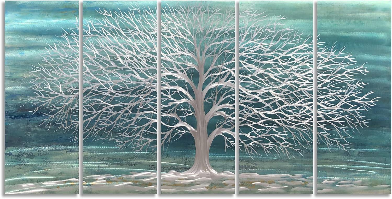 imageYihui Arts Tree Metal Wall Art For Living Room Black Grey Silver Color Pictuers For DecorTeal Tree