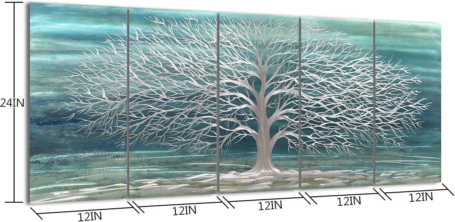 imageYihui Arts Tree Metal Wall Art For Living Room Black Grey Silver Color Pictuers For DecorTeal Tree