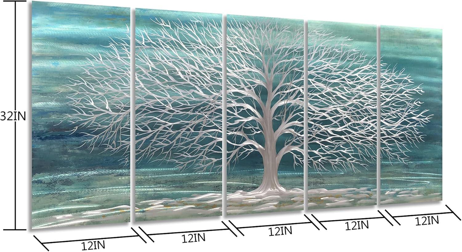 imageYihui Arts Tree Metal Wall Art For Living Room Black Grey Silver Color Pictuers For DecorTeal Tree