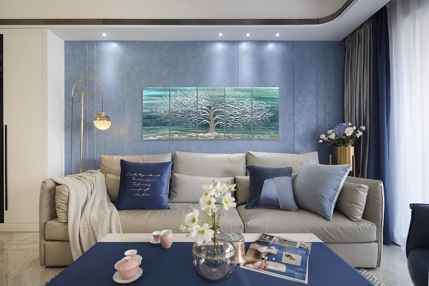 imageYihui Arts Tree Metal Wall Art For Living Room Black Grey Silver Color Pictuers For DecorTeal Tree