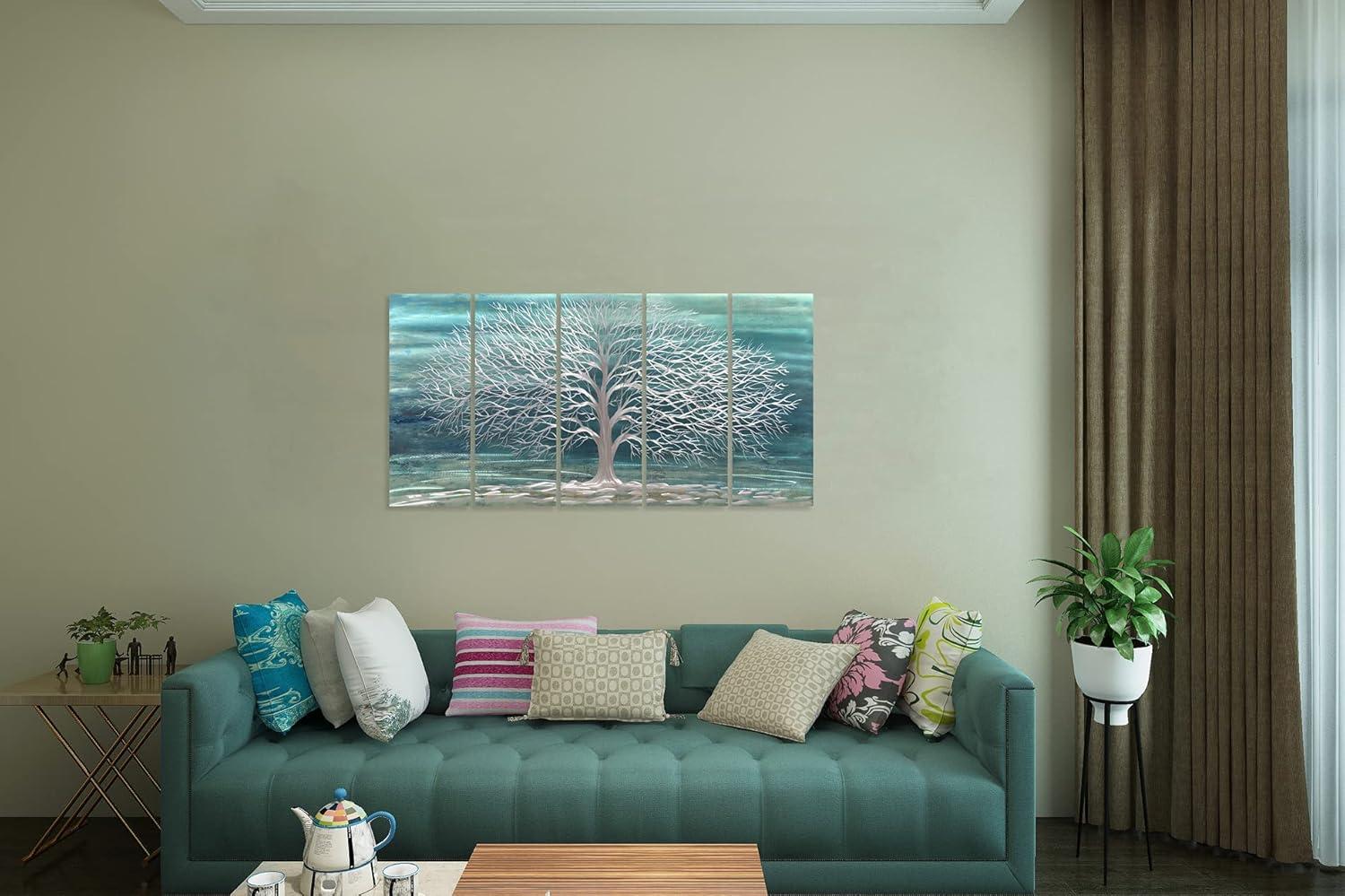 imageYihui Arts Tree Metal Wall Art For Living Room Black Grey Silver Color Pictuers For DecorTeal Tree