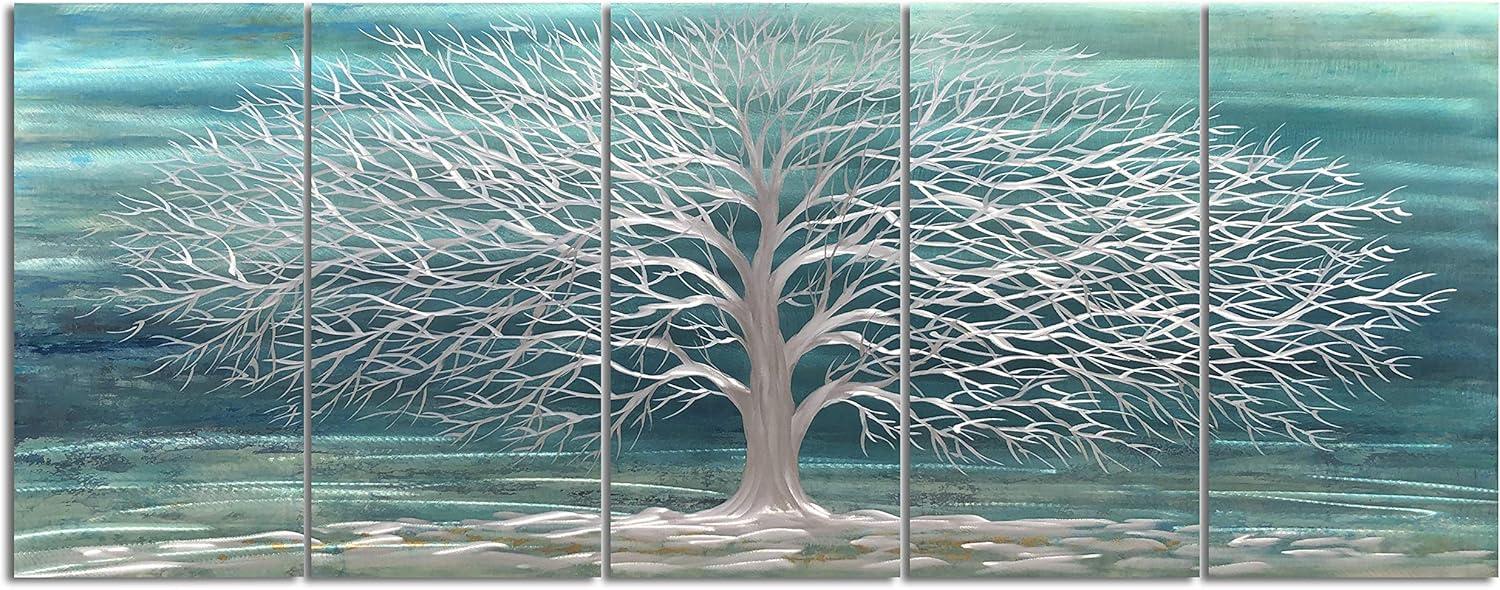 imageYihui Arts Tree Metal Wall Art For Living Room Black Grey Silver Color Pictuers For DecorTeal Tree