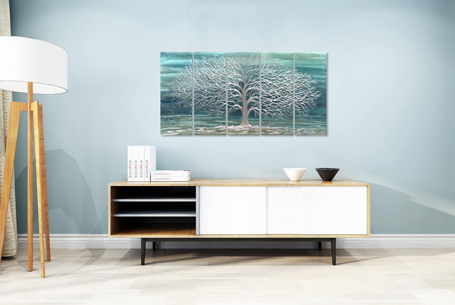 imageYihui Arts Tree Metal Wall Art For Living Room Black Grey Silver Color Pictuers For DecorTeal Tree