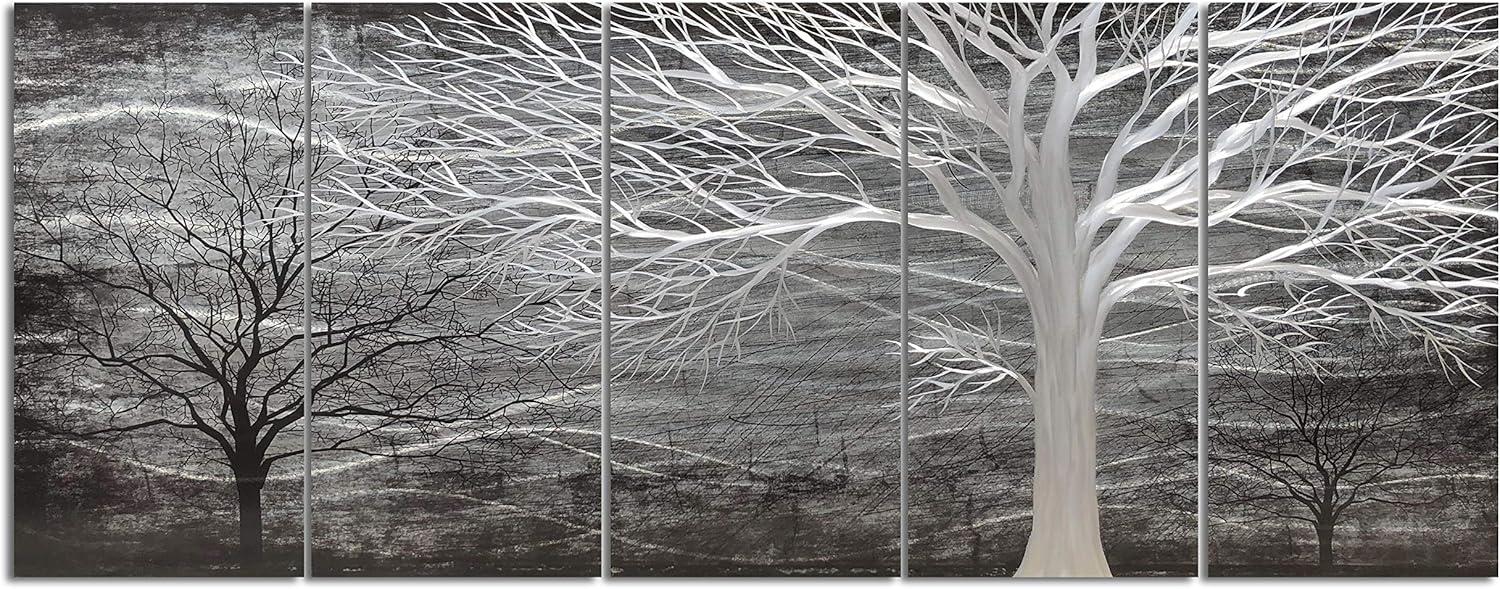 imageYihui Arts Tree Metal Wall Art For Living Room Black Grey Silver Color Pictuers For DecorTree
