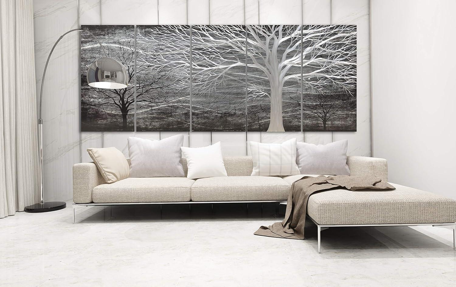 imageYihui Arts Tree Metal Wall Art For Living Room Black Grey Silver Color Pictuers For DecorTree