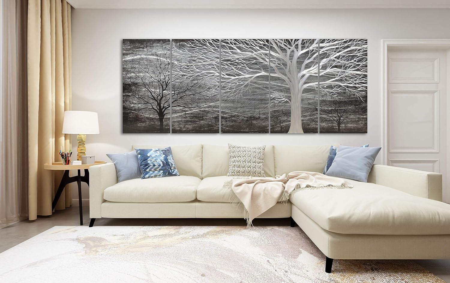 imageYihui Arts Tree Metal Wall Art For Living Room Black Grey Silver Color Pictuers For DecorTree