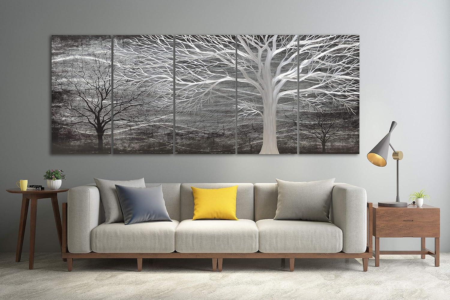 imageYihui Arts Tree Metal Wall Art For Living Room Black Grey Silver Color Pictuers For DecorTree