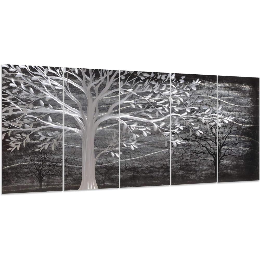 imageYihui Arts Tree Metal Wall Art For Living Room Black Grey Silver Color Pictuers For DecorBlack Tree