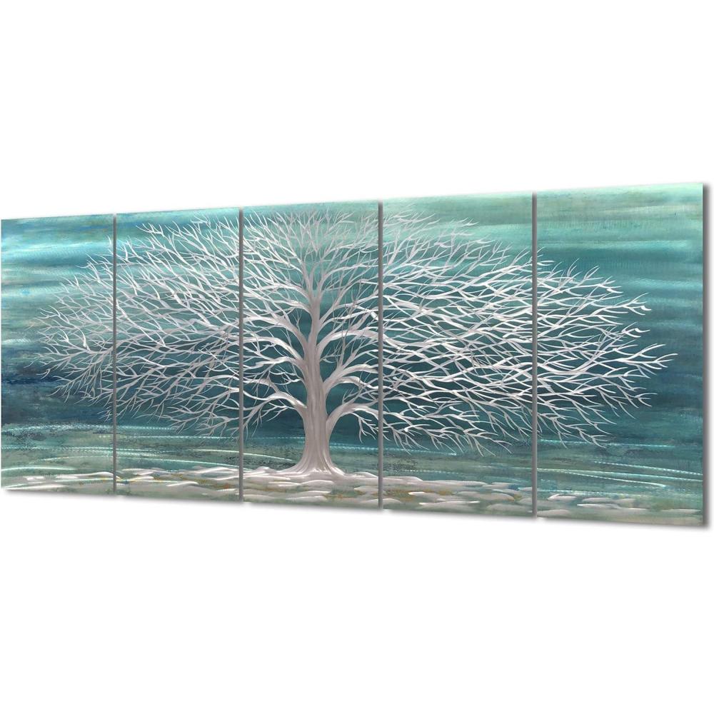 imageYihui Arts Tree Metal Wall Art For Living Room Black Grey Silver Color Pictuers For DecorTeal Tree